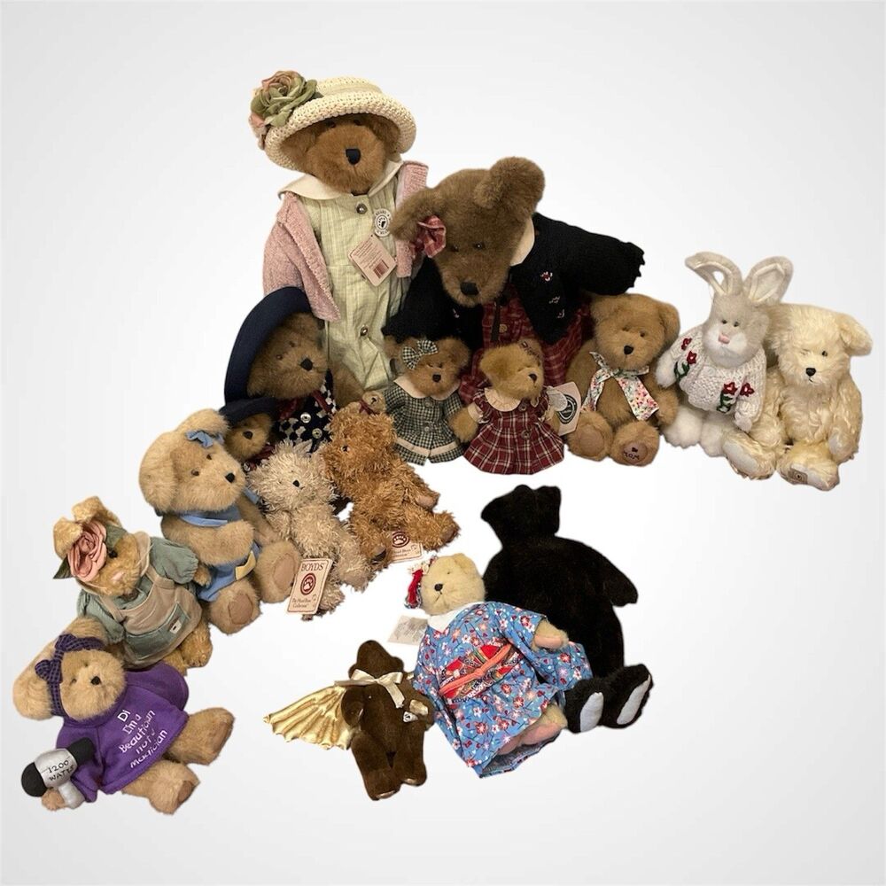 Mixed Plush Teddy Bear Lot Boyd’s Bears Hamilton Bunny Dog Angel 18 Pieces